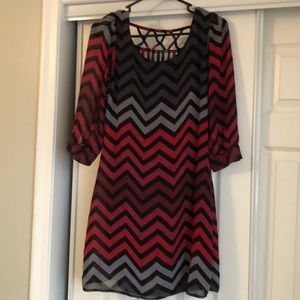 Red, black and grey chevron dress